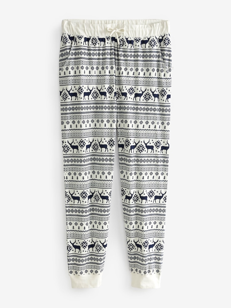 Crème - The Little Tailor kerstpyjama voor dames met rendiermotief en Fairisle-patroon - Image 6 of 9