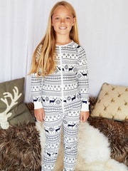 Crème - The Little Tailor renne motif Noël Fair Isle pour enfant 100 ( % coton tout-en-un - Image 1 de 9
