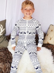 Crème - The Little Tailor renne motif Noël Fair Isle pour enfant 100 ( % coton tout-en-un - Image 3 de 9