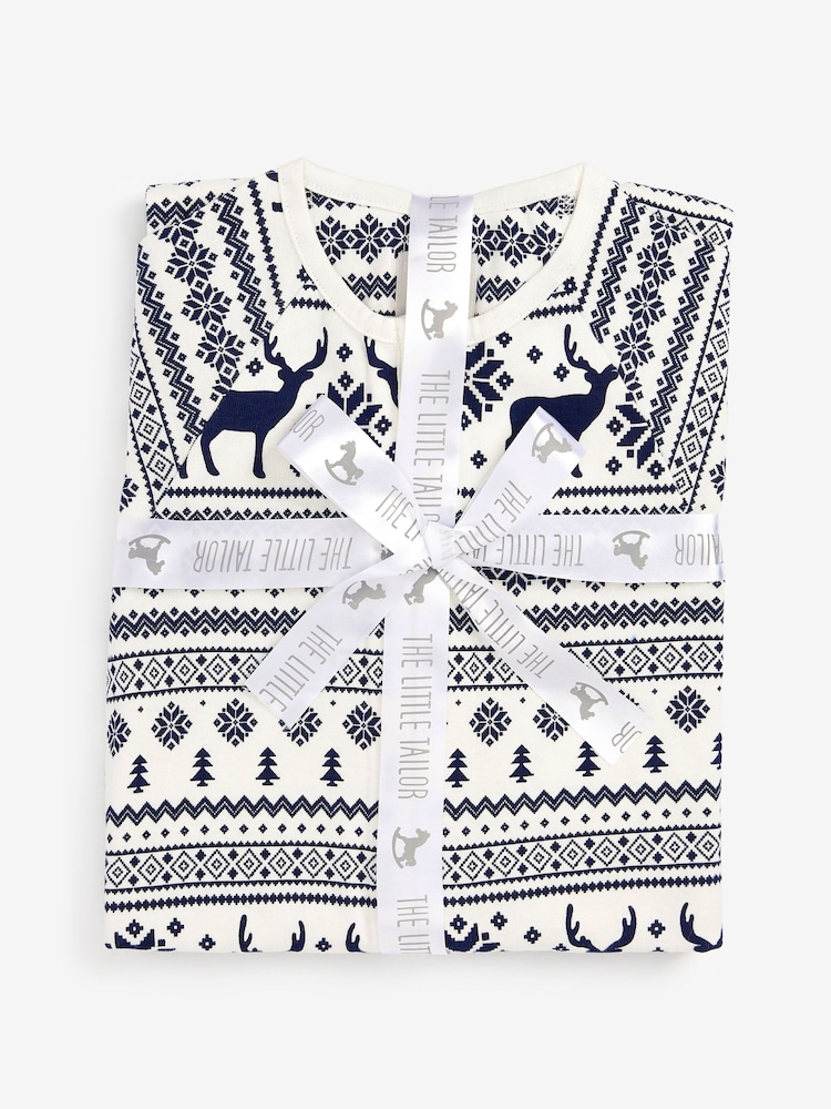 Crème - The Little Tailor Kids Reindeer Christmas Fairisle Pattern 100% Cotton All-In-One - Image 7 of 9