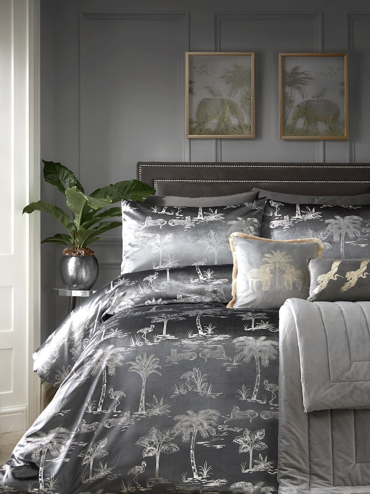 Laurence Llewelyn-Bowen Grey Oasis Velvet Duvet Cover and Pillowcase Set - Image 1 of 4
