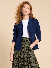 White Stuff Blue Olivia Cotton Jersey Blazer - Image 4 of 8