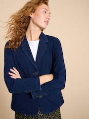 White Stuff Blue Olivia Cotton Jersey Blazer - Image 5 of 8