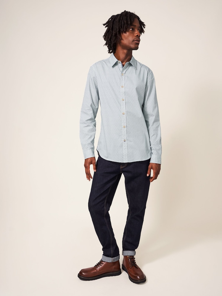 White Stuff Natural Fan Geometric Printed 100% Cotton Shirt - Image 1 of 6