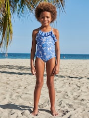 Blue/White Floral Frill Swimsuit (3mths-16yrs) - Image 2 of 6