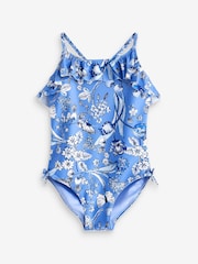 Blue/White Floral Frill Swimsuit (3mths-16yrs) - Image 5 of 6