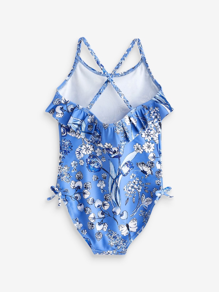 Blue/White Floral Frill Swimsuit (3mths-16yrs) - Image 6 of 6