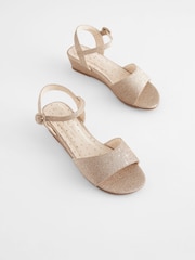 Gold Glitter Occasion Wedge Sandals - Image 1 of 5