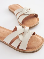 White Leather Woven Sliders - Image 1 of 5