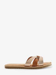 Tan Brown Animal Print Leather Woven Sliders - Image 2 of 4