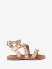 Blush Pink and Gold Leather Gladiator Sandals - Image 1 of 5