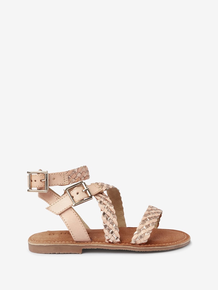 Blush Pink and Gold Leather Gladiator Sandals - Image 1 of 5