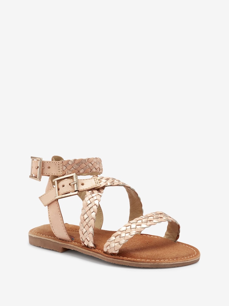 Blush Pink and Gold Leather Gladiator Sandals - Image 2 of 5