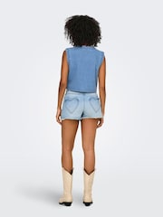 ONLY Blue Denim Emroidered Waistcoat - Image 4 of 7