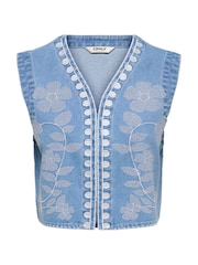 ONLY Blue Denim Emroidered Waistcoat - Image 6 of 7