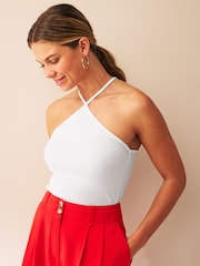 White Halter Neck Ribbed Top - Image 1 of 5