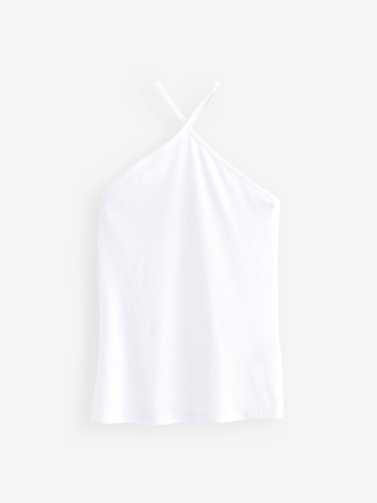 White Halter Neck Ribbed Top - Image 5 of 5