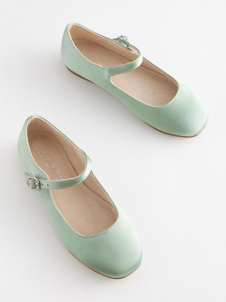 Sage Green Satin (Stain Resistant) Standard Fit (F) Square Toe Mary Jane Occasion Shoes - Image 1 of 8