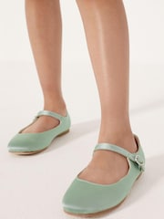 Sage Green Satin (Stain Resistant) Standard Fit (F) Square Toe Mary Jane Occasion Shoes - Image 3 of 8
