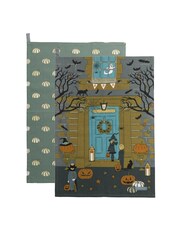 Sophie Allport Set of 2 Blue Pumpkin Halloween Tea Towels - Image 1 of 2