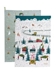 Sophie Allport Set of 2 Blue Home For Christmas Tea Towels - Image 1 of 1
