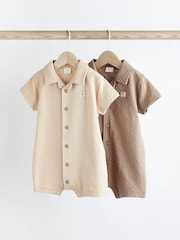 Neutral Textured Collar Jersey Rompers 2 Pack - Image 1 of 6