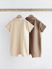 Neutral Textured Collar Jersey Rompers 2 Pack - Image 2 of 6