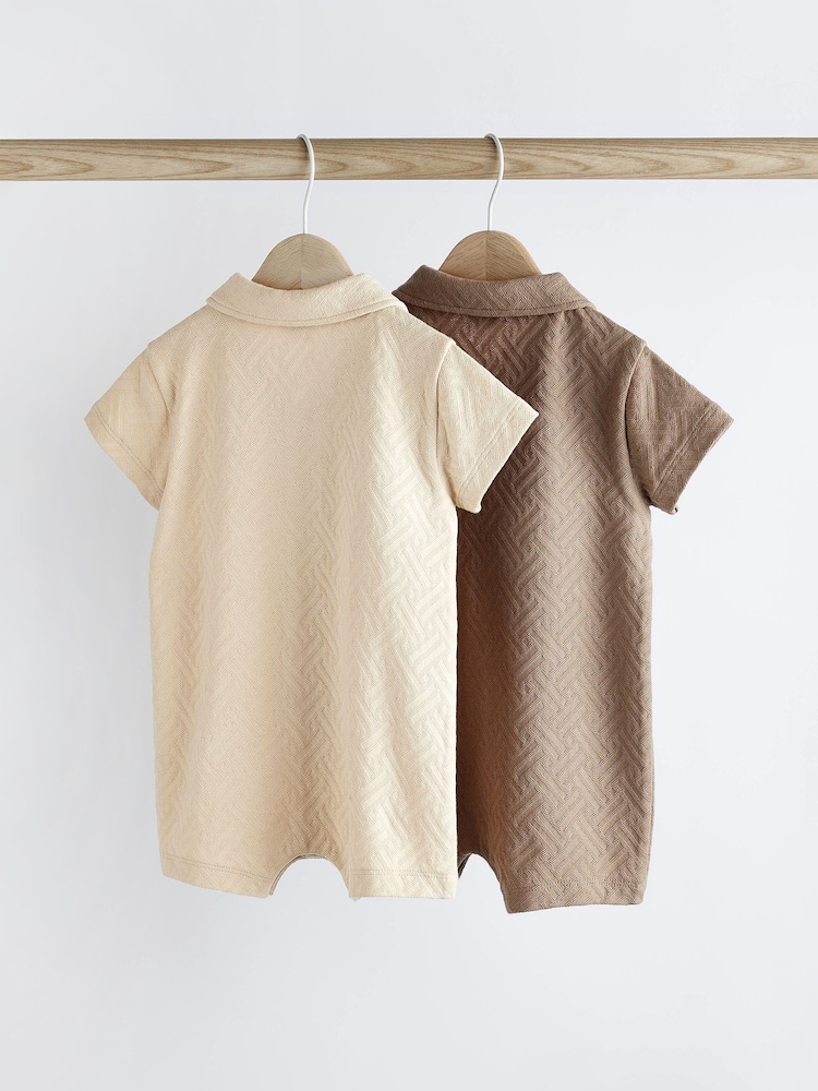 Neutral Textured Collar Jersey Rompers 2 Pack - Image 2 of 6