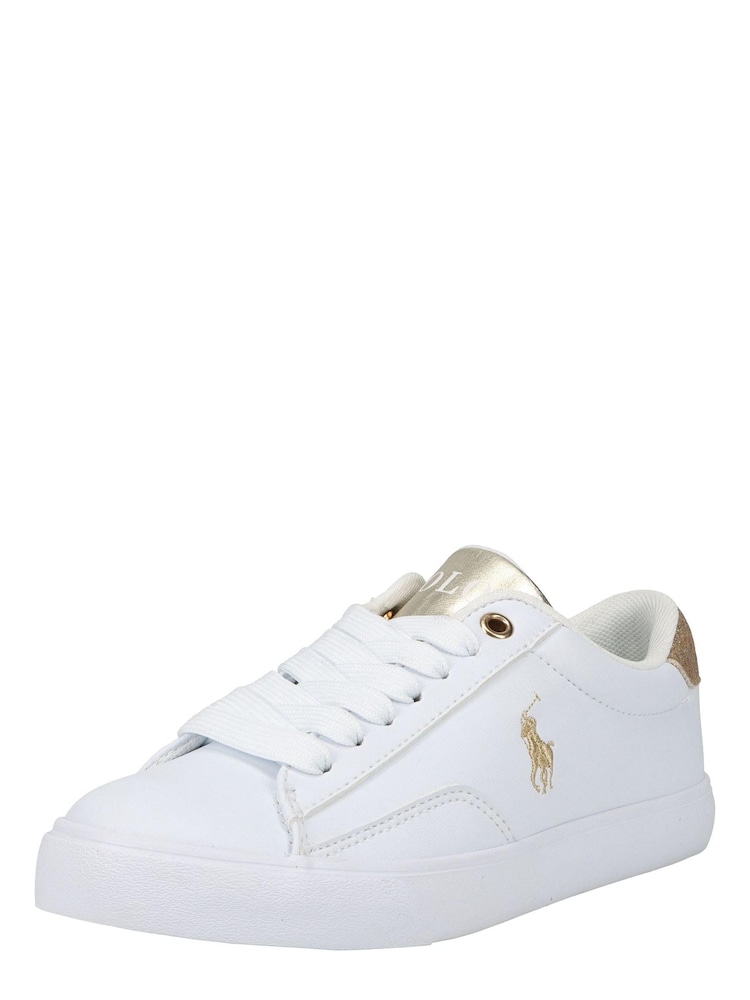 Polo Ralph Lauren Theron White and Gold Laced Logo Trainers - Image 3 of 6