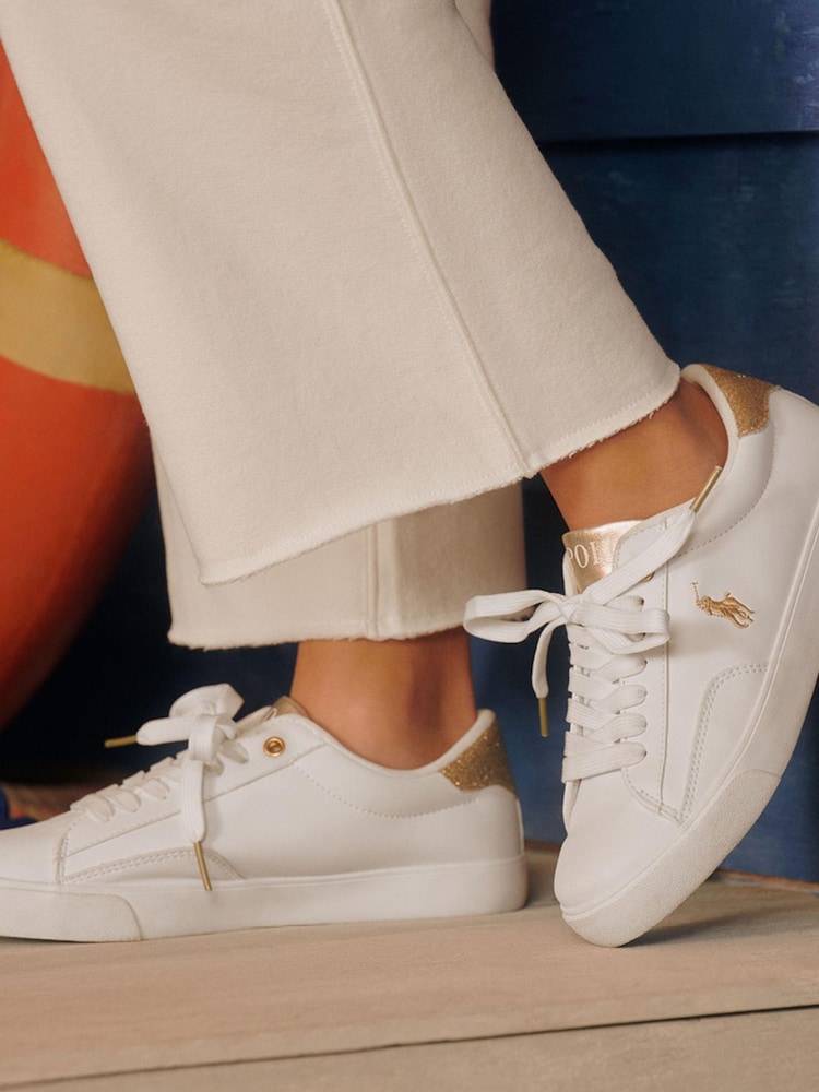 Polo Ralph Lauren Theron White and Gold Laced Logo Trainers - Image 6 of 6 Polo Ralph Lauren Theron White and Gold Laced Logo Trainers - Image 6 of 6