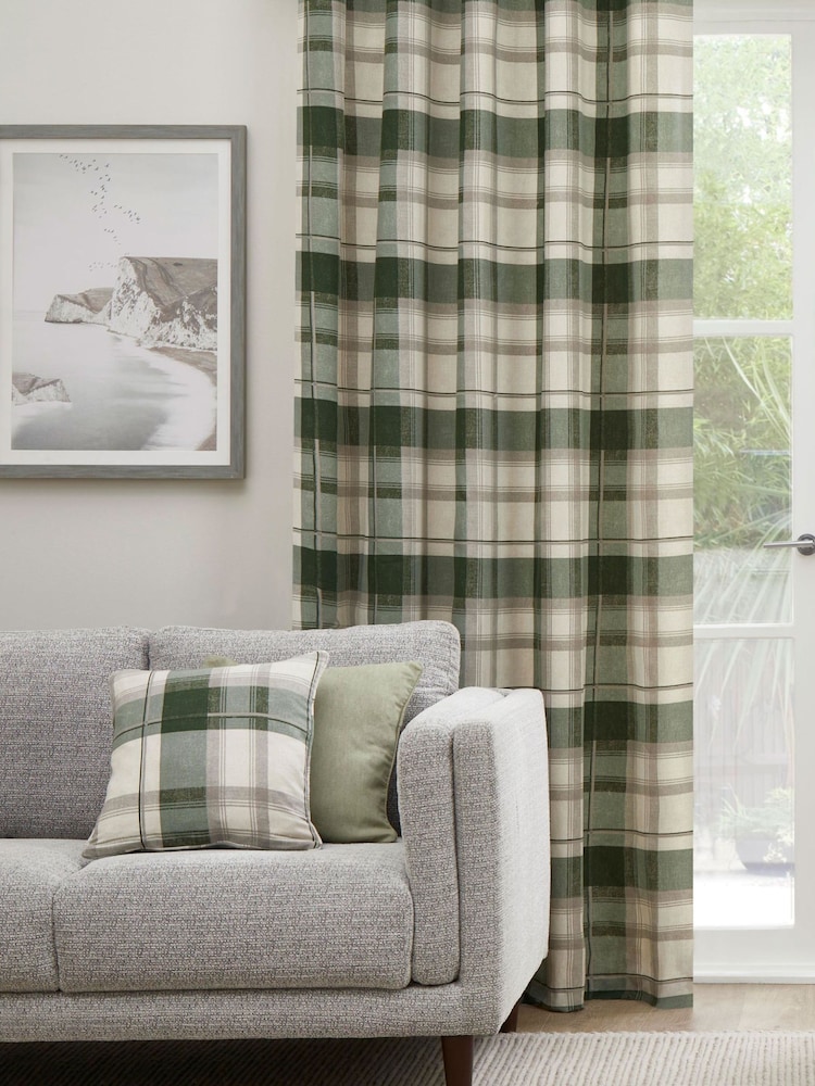 Fusion Green Balmoral Check Eyelet 100% Cotton Curtains - Image 1 of 3