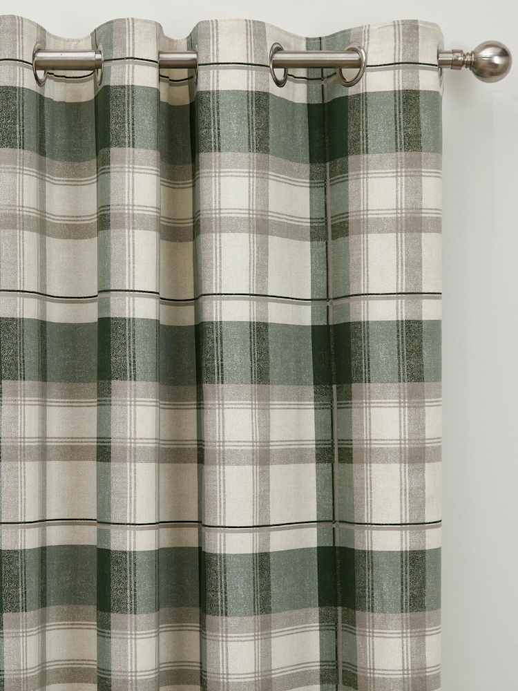Fusion Green Balmoral Check Eyelet 100% Cotton Curtains - Image 2 of 3