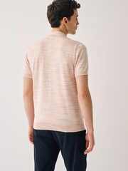 Pink Knitted Polo Shirt With Linen - Image 3 of 7