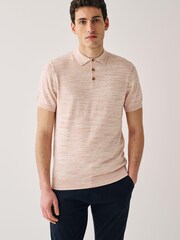 Pink Knitted Polo Shirt With Linen - Image 4 of 7