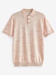 Pink Knitted Polo Shirt With Linen - Image 6 of 7