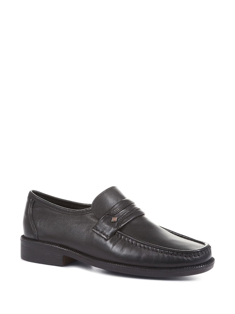 Czarny - Pavers Gents Black Moccasin Smart Shoes - Image 2 of 5