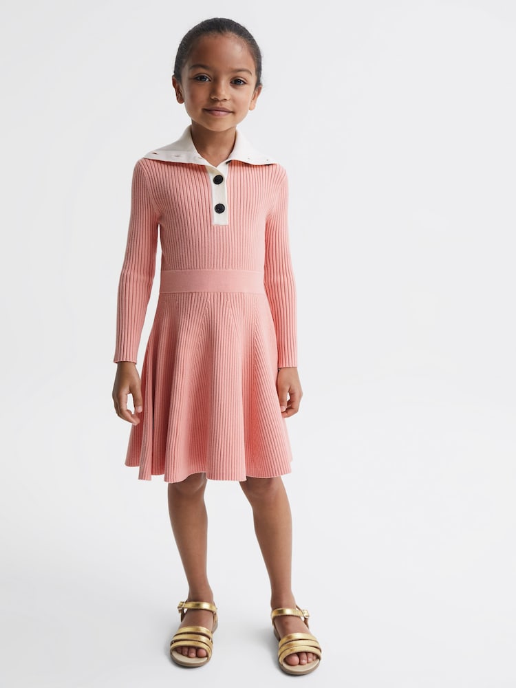 Reiss Pink Malani 9-12 yrs Colourblock Knitted Dress - Image 1 of 6