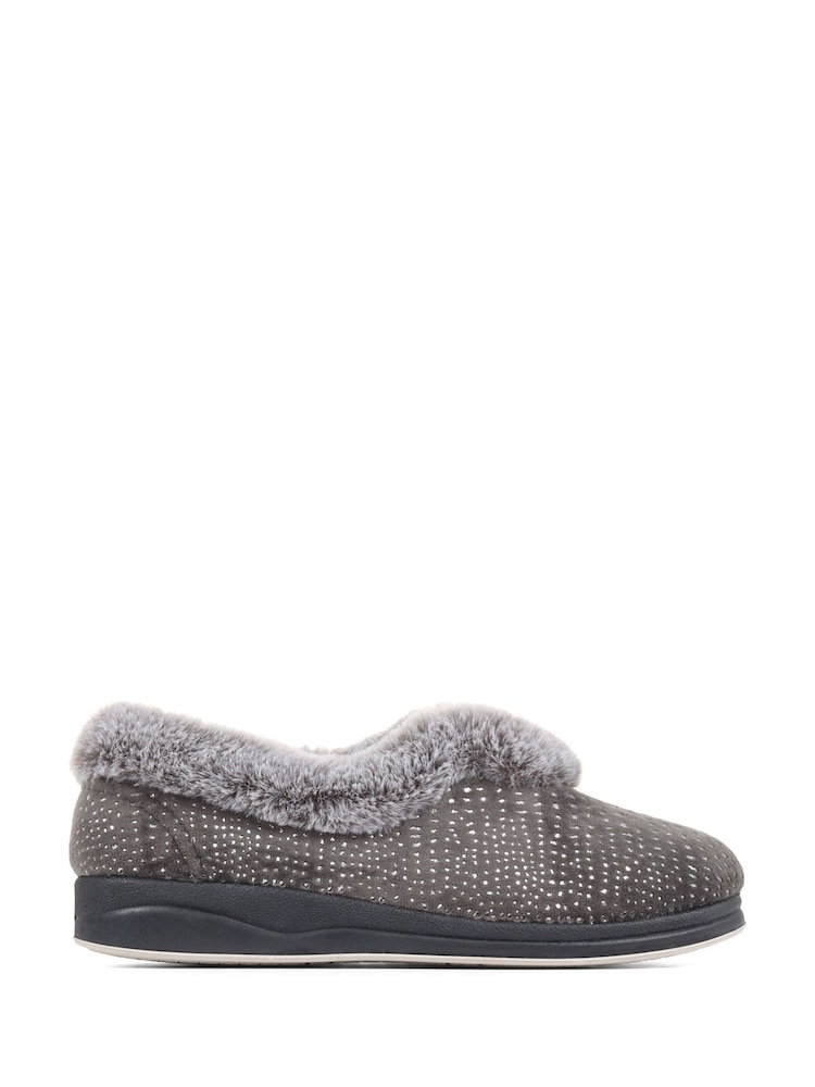 Pavers Grey/Black Pavers Grey Wide Fit Full Slippers - Image 1 of 5