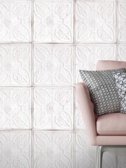 Woodchip & Magnolia White Tin Tile Wallpaper - Image 1 of 4