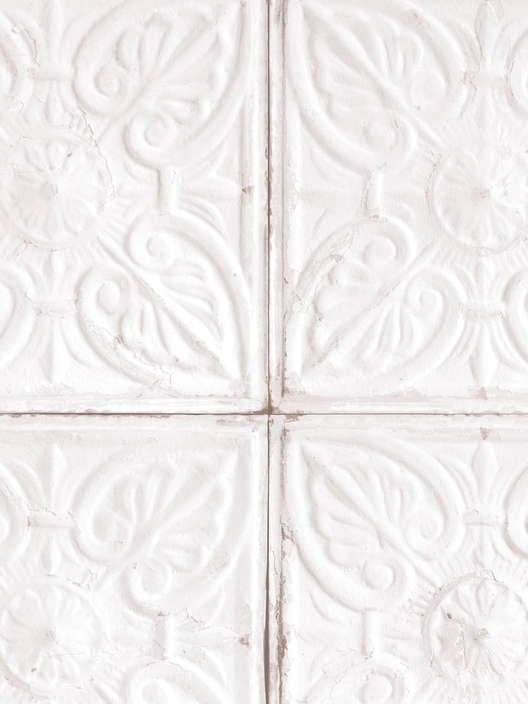 Woodchip & Magnolia White Tin Tile Wallpaper - Image 2 of 4
