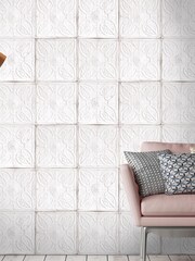 Woodchip & Magnolia White Tin Tile Wallpaper - Image 4 of 4