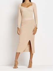 River Island Rose Gold Metallic Midi Skirt - Image 1 of 5