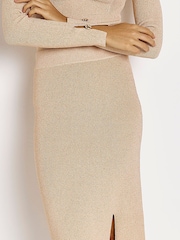 River Island Rose Gold Metallic Midi Skirt - Image 3 of 5