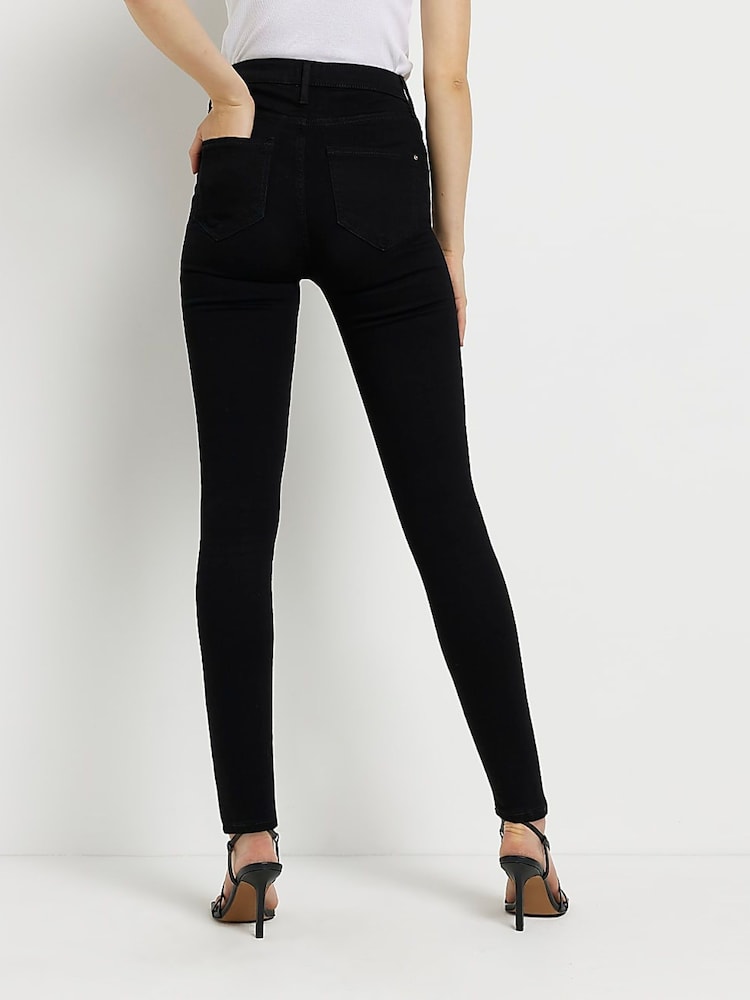 River Island Black Skinny High Rise 100% Cotton Jeans - Image 2 of 6