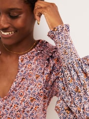 Boden Pink Notch Neck Smocked Frill Top - Image 4 of 5