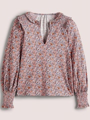 Boden Pink Notch Neck Smocked Frill Top - Image 5 of 5