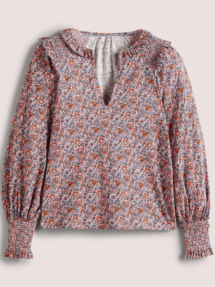Boden Pink Notch Neck Smocked Frill Top - Image 5 of 5