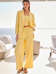 Lemon Yellow Linen Blend Sleeveless Cropped Top - Image 2 of 7