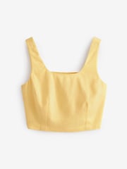 Lemon Yellow Linen Blend Sleeveless Cropped Top - Image 7 of 7