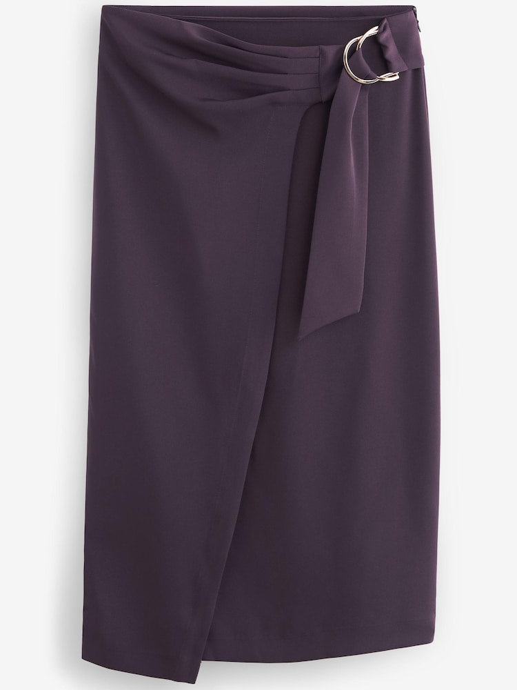 Plum Purple Pleat Front Midi Wrap Skirt - Image 6 of 6